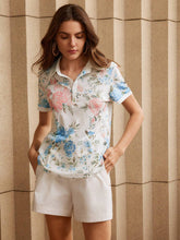 Anewsta Women's Floral Print Short Sleeve Polo Collar Casual T-Shirt, Summer Graphic Tees Women Tops